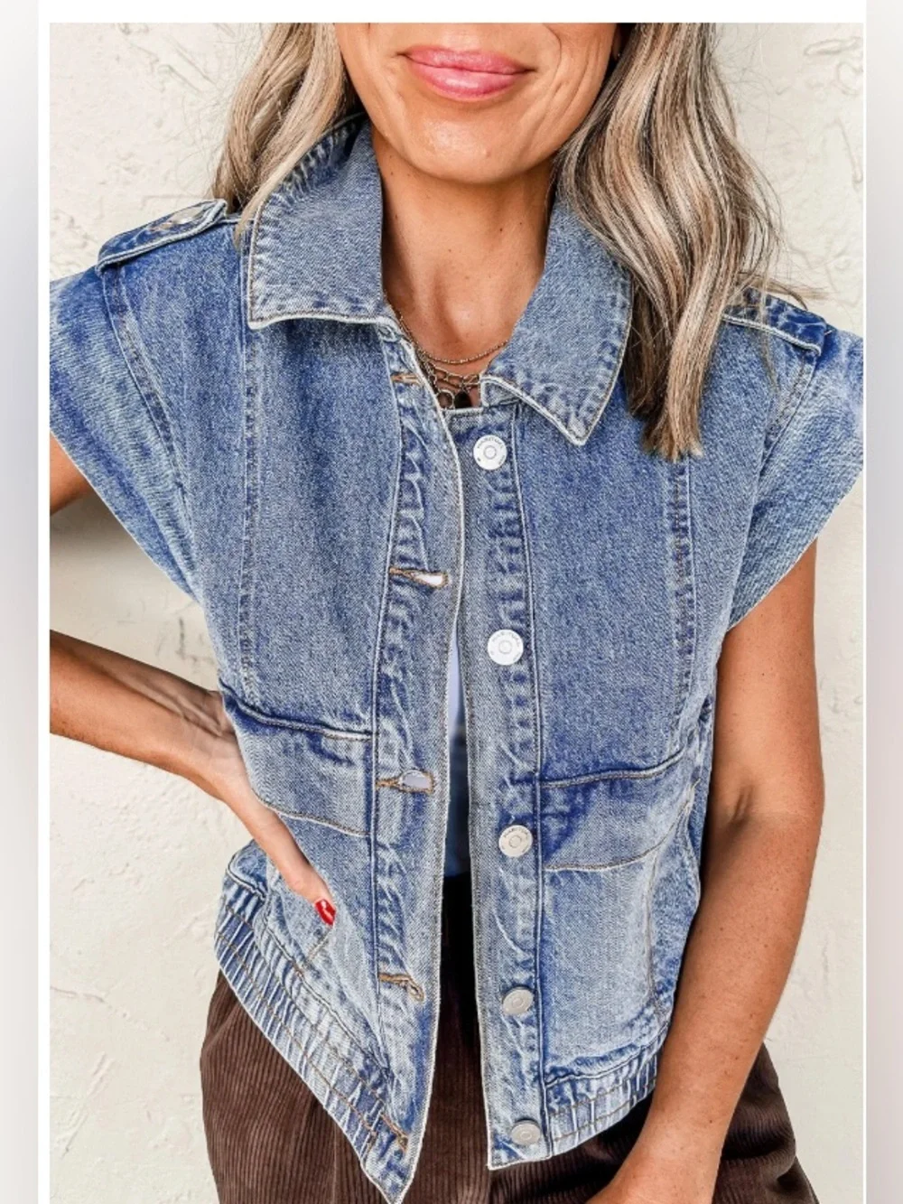 Sleeveless Light Blue Denim Vest